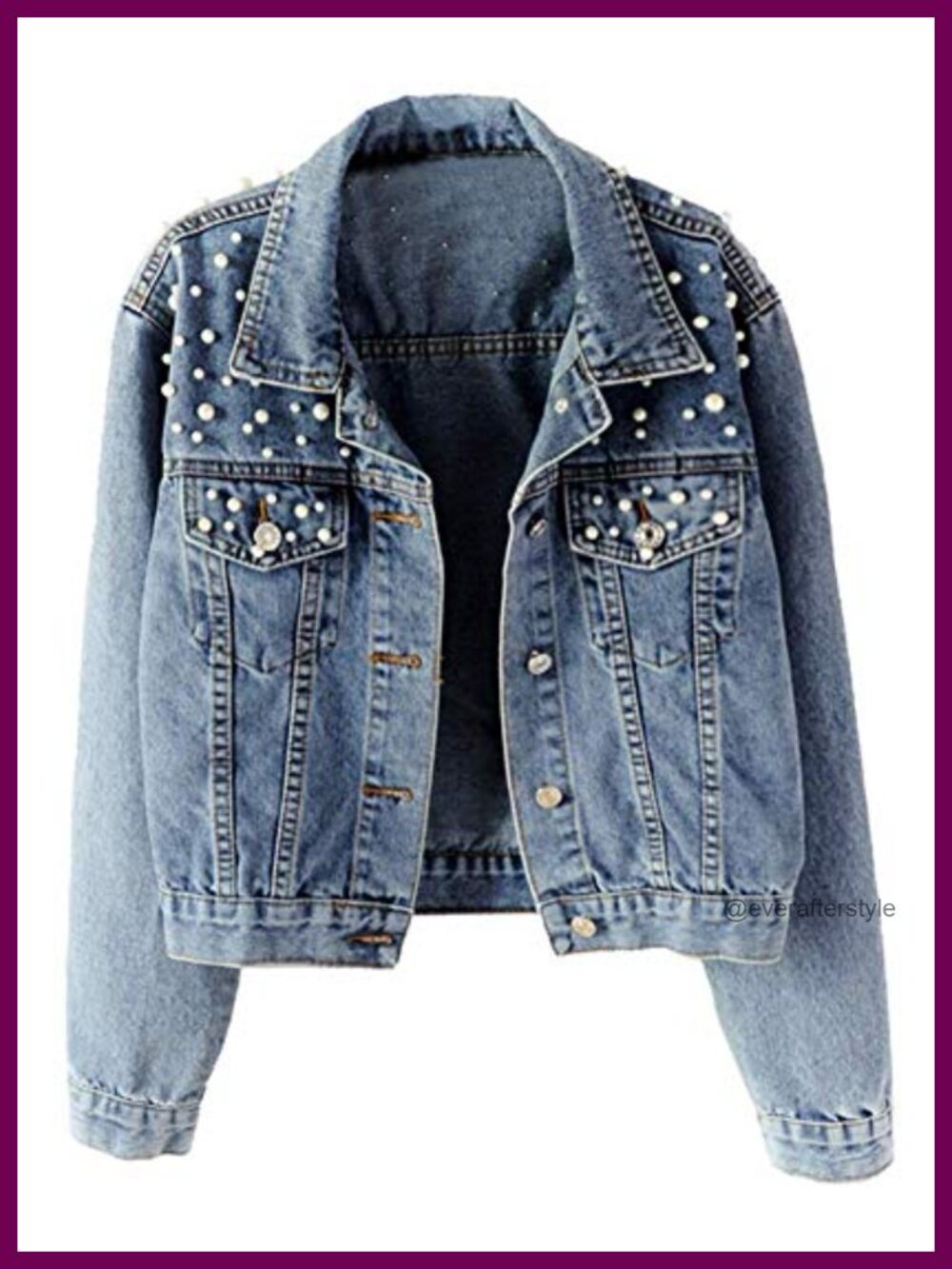 Oversized Denim Jacket Pearl Beading Embroidered Women's Coat